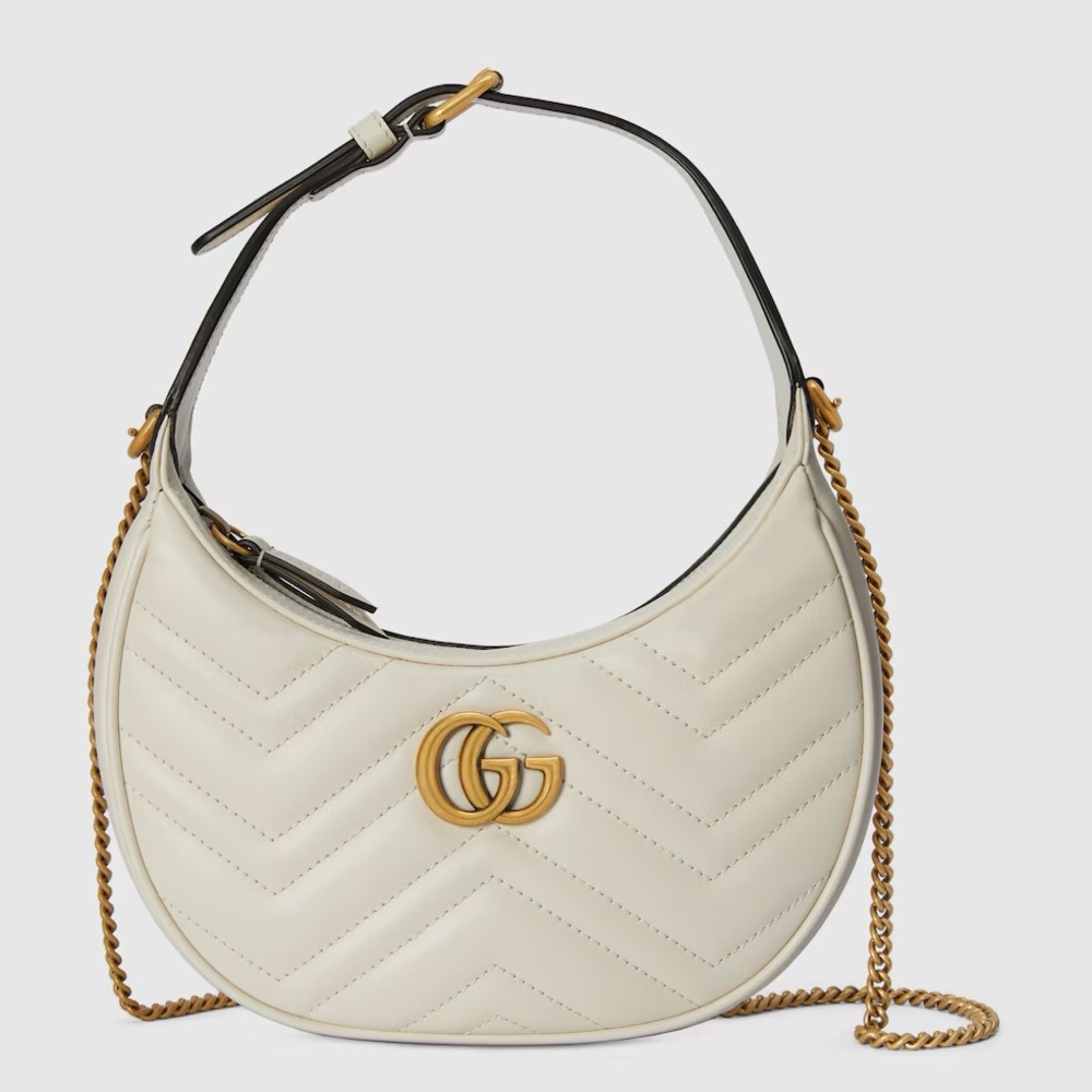 Gucci GG Marmont Half Moon Bag in White Leather